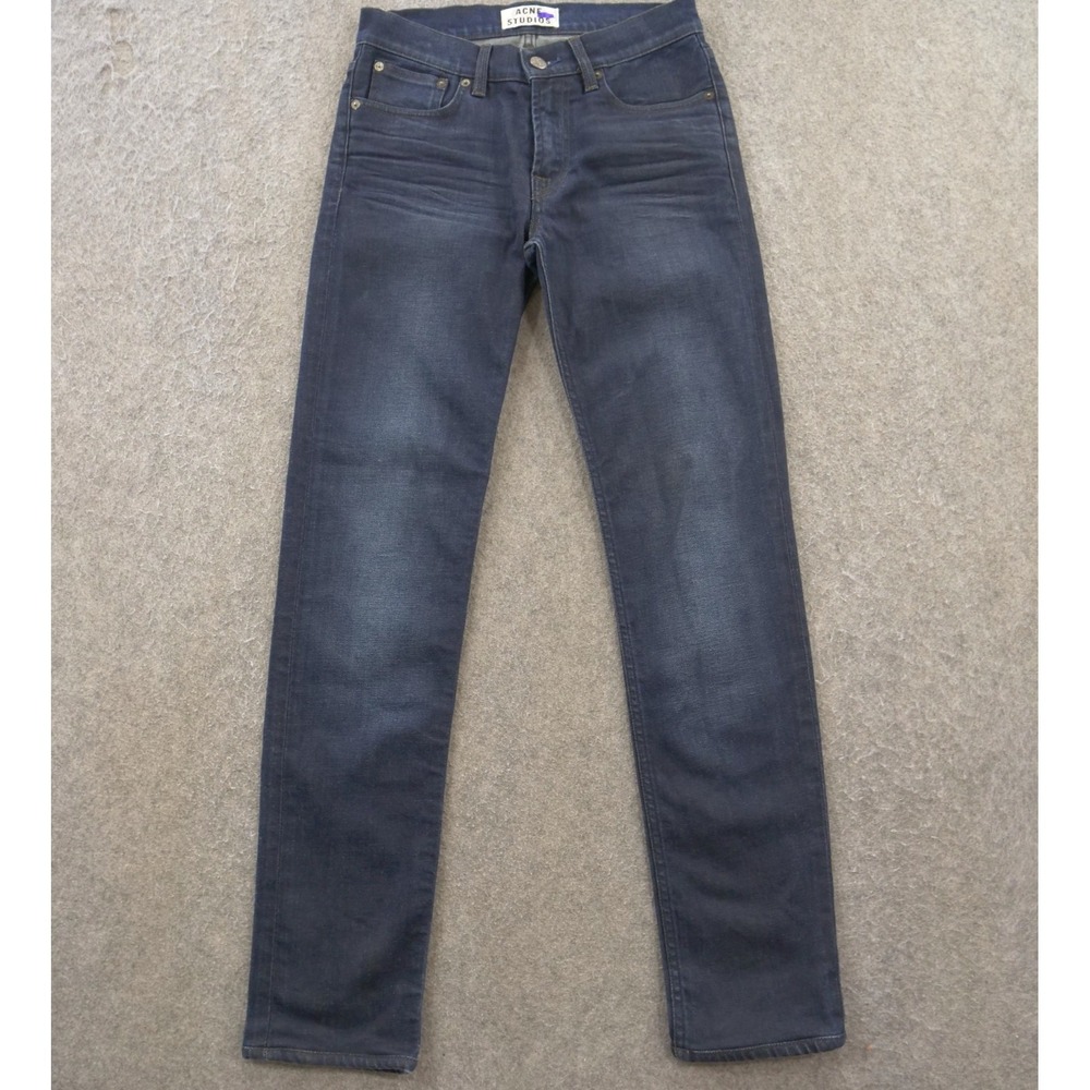 Acne Studios Jeans Mens 28 Blue Ace Oreo Straight Dark Wash Mid Rise Zip Denim